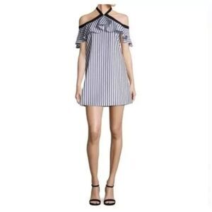 Alice + Olivia Alexis Black & White Stripe Halter Mini Dress